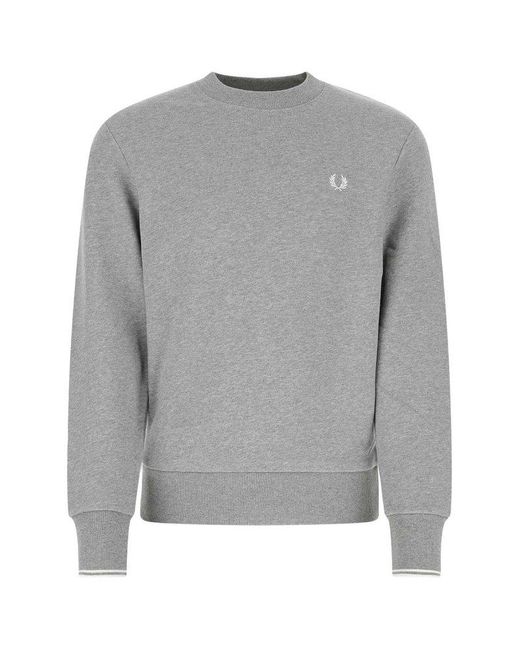 Fred Perry Gray Logo-embroidered Crewneck Sweatshirt for men