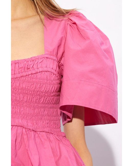 Ganni Pink Top With Short Sleeves,