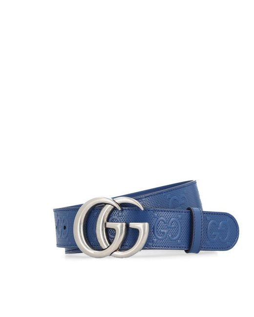Gucci Blue GG Marmont Embossed Buckle Belt for men
