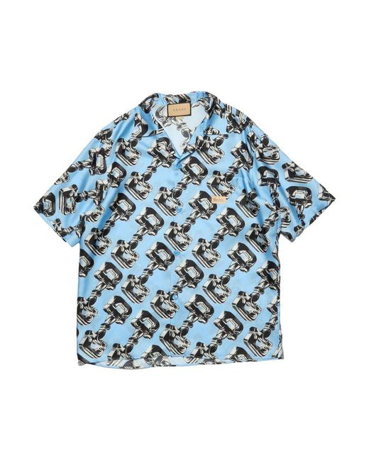 Gucci Blue 3d Glass Horsebit Print Shirt for men