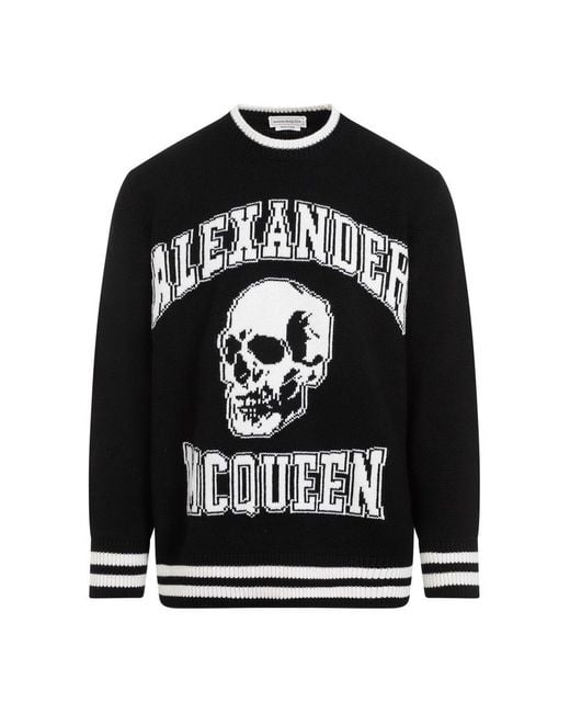 Alexander McQueen Black Skull Intarsia-knit Pullover for men
