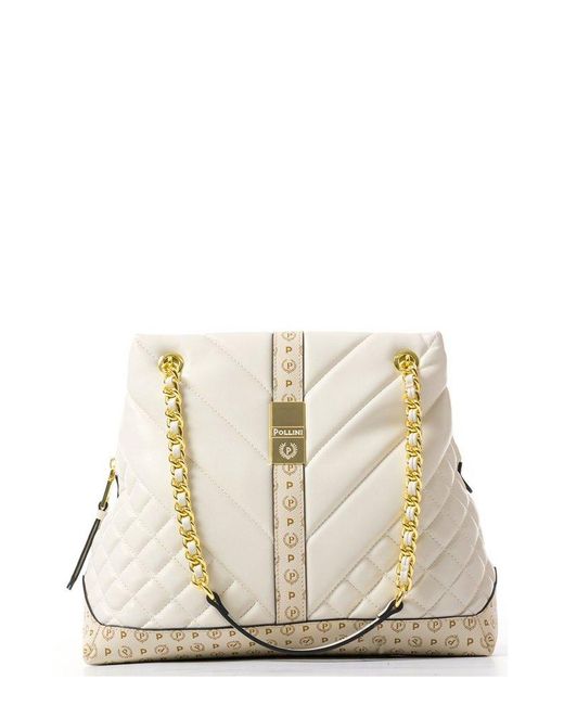 Pollini White Logo Plaque Tote Bag