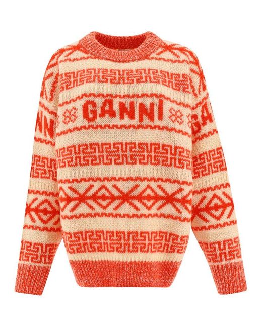 Ganni Orange Cable Jacquard Sweater