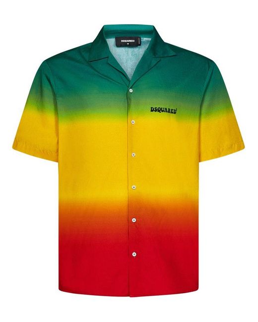 DSquared² Yellow Ombré-effect Short-sleeved Buttoned Shirt for men