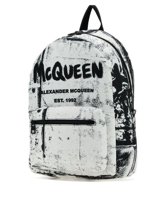 Alexander McQueen White Graffiti Logo Printed Backpack for men