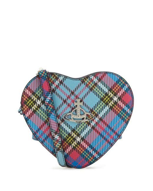 Vivienne Westwood Blue Orb-plaque Heart Shaped Checked Crossbody Bag