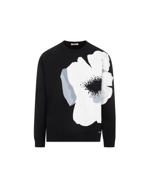 Valentino Black Flower Portrait-print Crewneck Sweatshirt for men