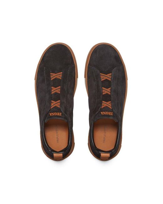 Zegna Black Triple Stitch Low-Top Sneakers for men