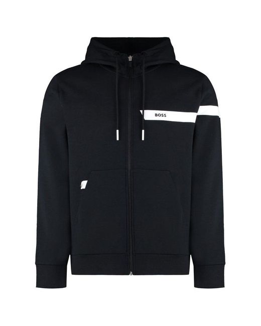BOSS Logo Striped Zip Up Hoodie in Black for Men Lyst UK