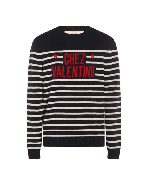 Valentino Black Striped Logo Detailed Crewneck Jumper for men