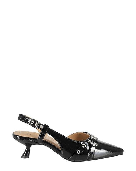Ganni Black Sculpted Heel Buckle-Detailed Pumps