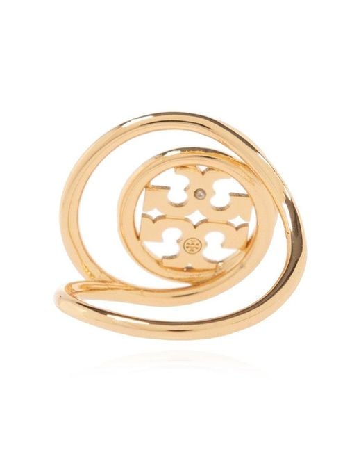 Tory Burch Metallic 'miller' Ring With Logo,