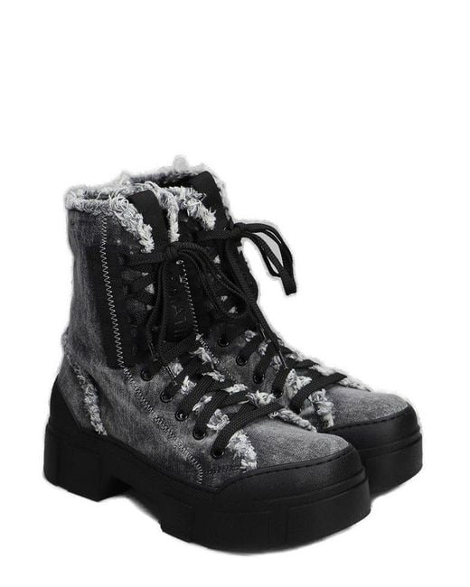 Vic Matié Black Distressed Denim Lace-Up Boots
