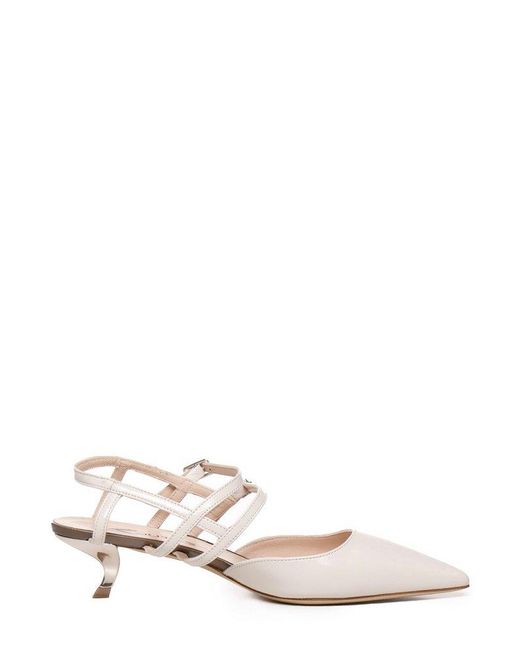 Alchimia White Strappy Kitten Heel Pumps