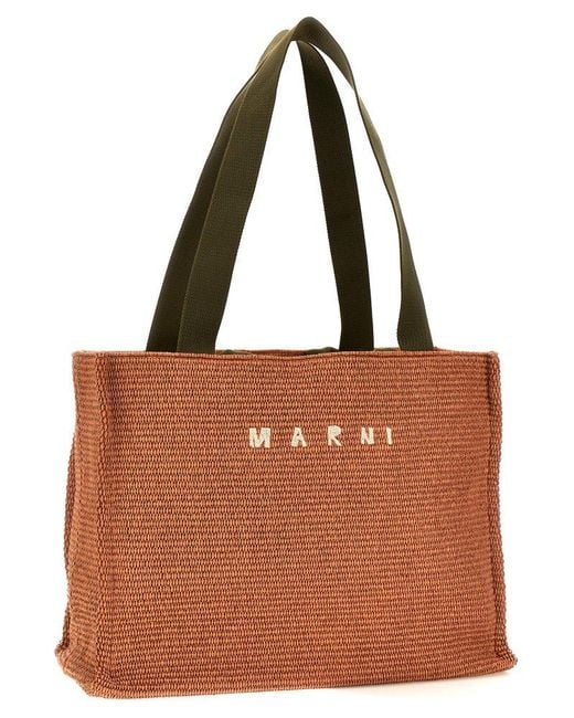Marni Brown Logo Embroidery Large Shopping Bag