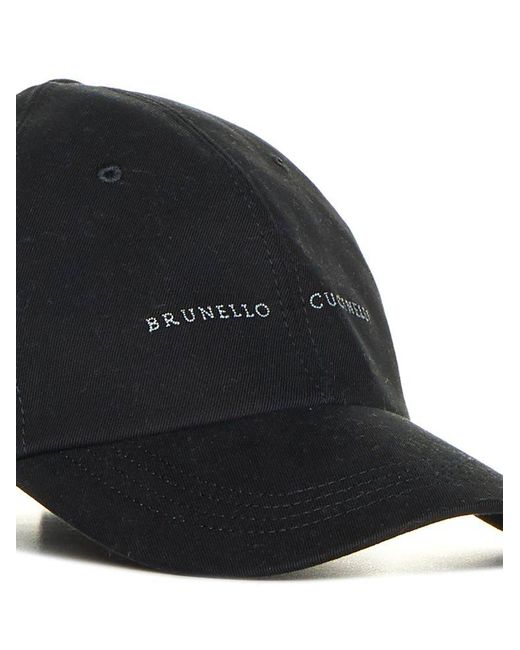 Brunello Cucinelli Black Logo Cotton Baseball Cap for men