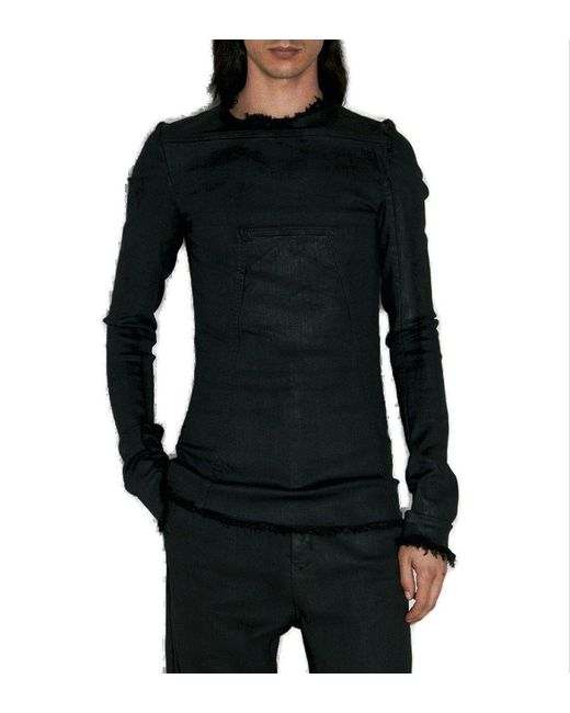Rick Owens Black Raw Cut Neck Long-sleeved Top for men