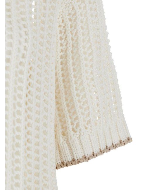 Brunello Cucinelli White Openwork Short Sleeved Top