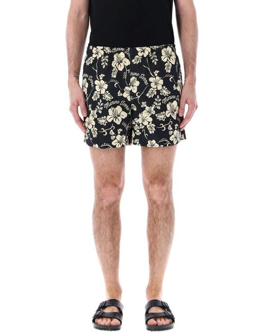 MARINE SERRE Black Floral Printed Hawaiian Beach Shorts for men