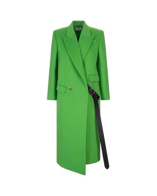 Alexander McQueen Green Belt-detailed Long Coat