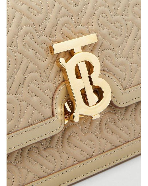 Burberry Beige Leather TB Monogram Medium Shoulder Bag