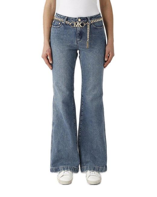 MICHAEL Michael Kors Blue Belted Bootcut High-rise Jeans