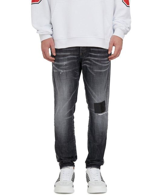 DSquared² Blue Patch Detailed Mid-rise Skater Jeans for men