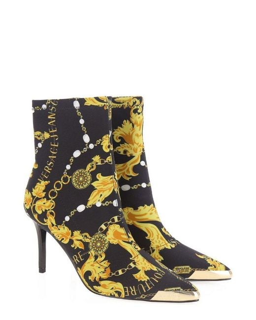 Versace Black Baroque Pattern Print Ankle Boots