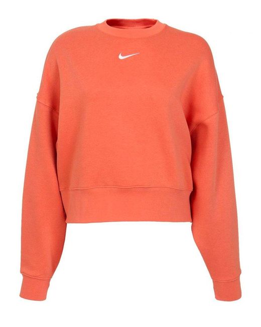 Nike Orange Swoosh Logo Embroidered Crewneck Sweatshirt
