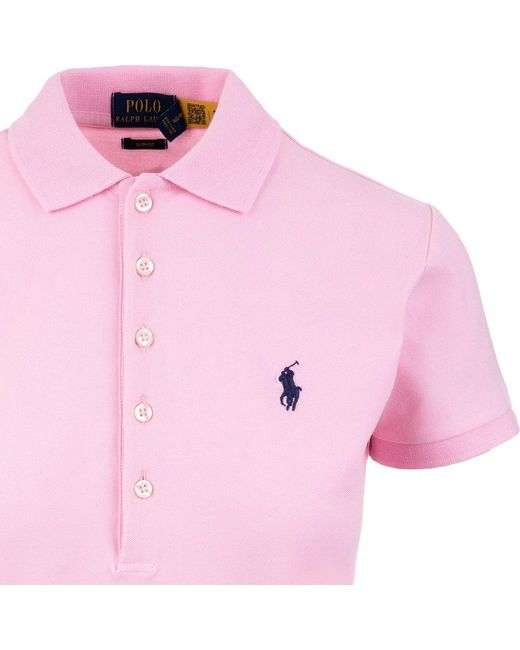 Polo Ralph Lauren Logo Embroidered Polo Shirt in Pink | Lyst