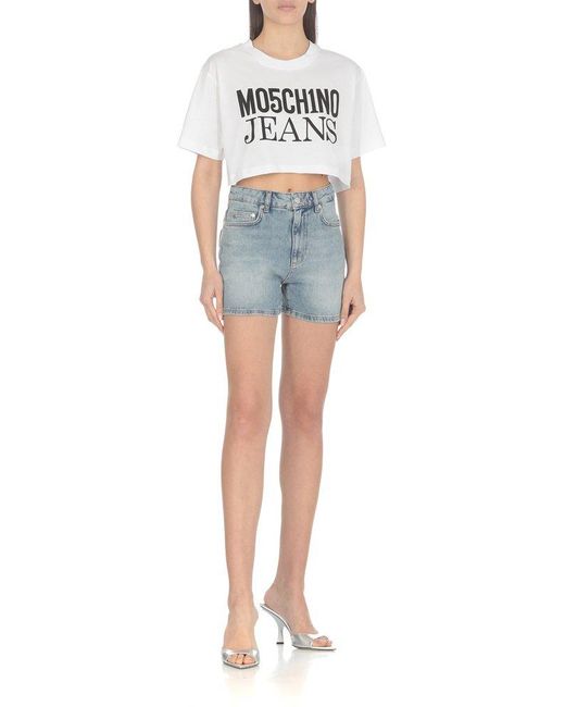 Moschino Black Jeans Logo-printed Crewneck Cropped T-shirt