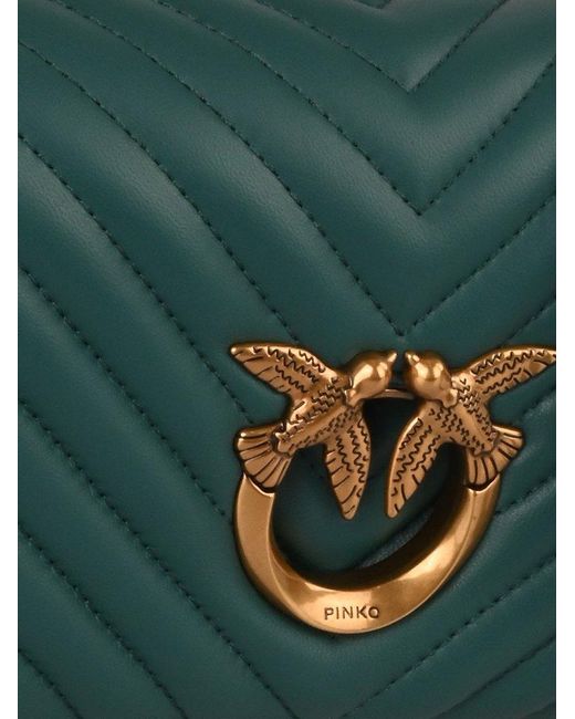 Pinko Green Love-Birds Quilted Chain-Linked Crossbody Bag
