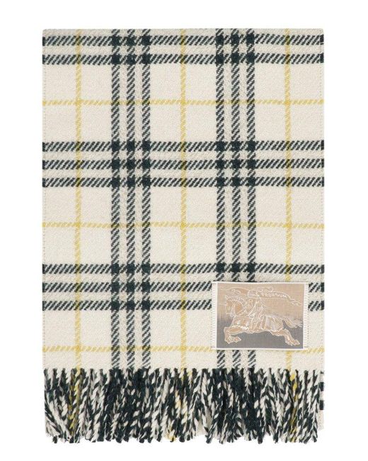 Burberry Multicolor Checkered Logo Patch Fringed Scarf for men