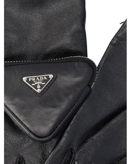 Prada Black Logo Pouch-detail Gloves
