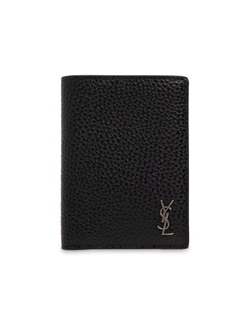 Saint Laurent Black Tiny Cassandre Logo-appliquéd Full-grain Leather Bifold Wallet for men