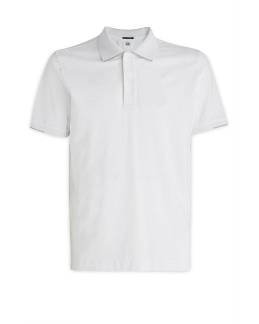 C P Company White Logo-patch Short-sleeved Polo Shirt for men
