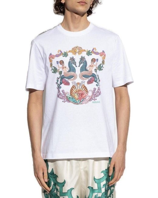 Versace White T-Shirt With Colorful Print for men