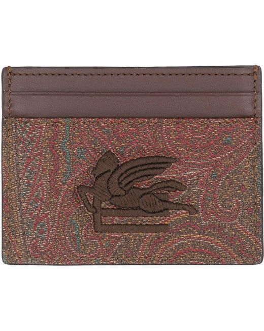 Etro Brown Coated Canvas Card Holder