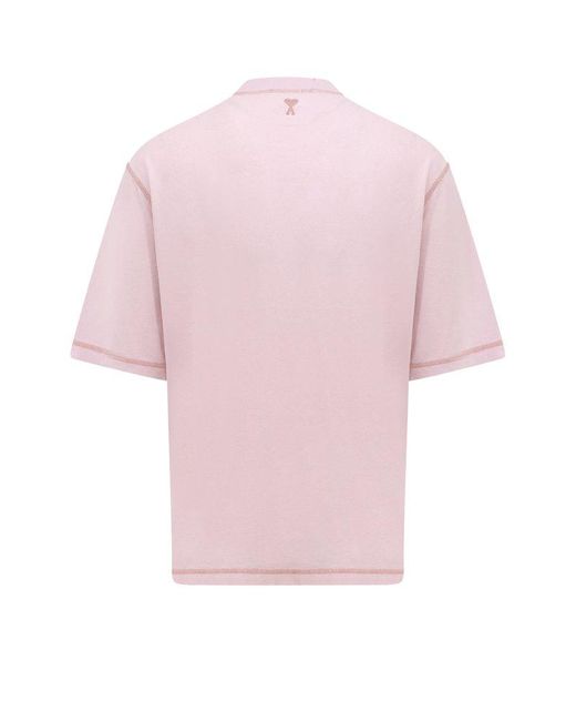 AMI Pink Paris Logo-embroidered Crewneck T-shirt for men