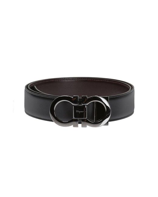 Ferragamo Black Gancini Buckled Reversible Belt for men