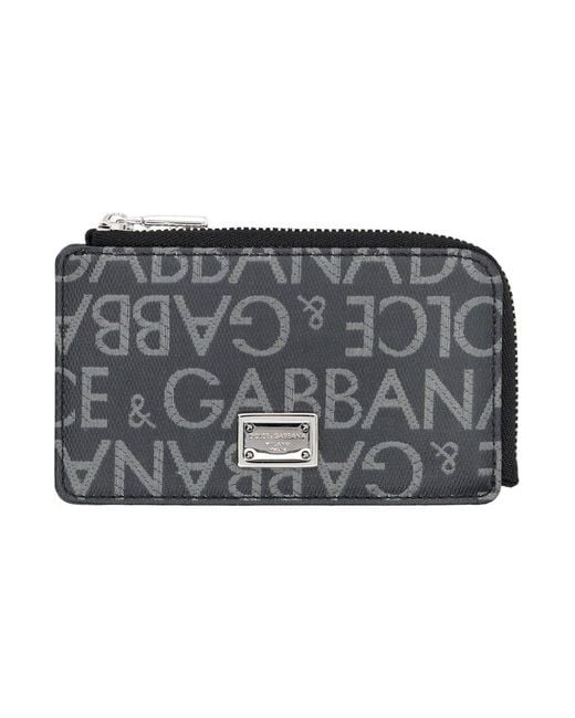 Dolce & Gabbana Gray Zip Cardholder Allover Logo for men