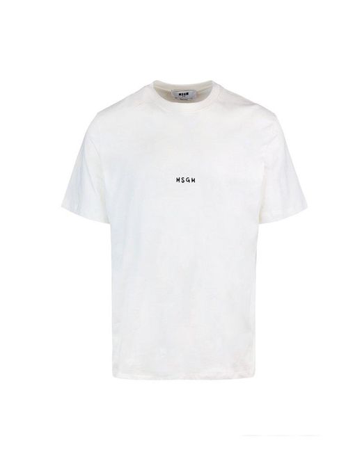 MSGM White Logo Printed Crewneck T-shirt for men