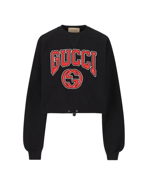 Gucci Black Logo Patch Cropped Sweatshirt