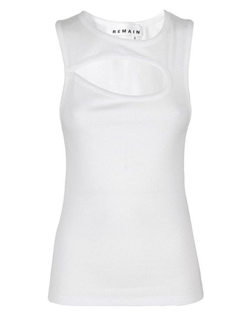 REMAIN Birger Christensen White Cut-out Ribbed Tank Top