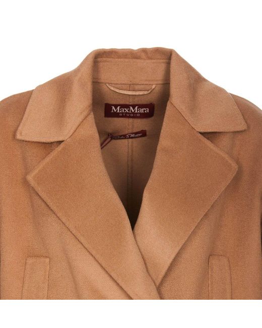 Max Mara Studio Brown Double-breasted Long-sleeved Coat
