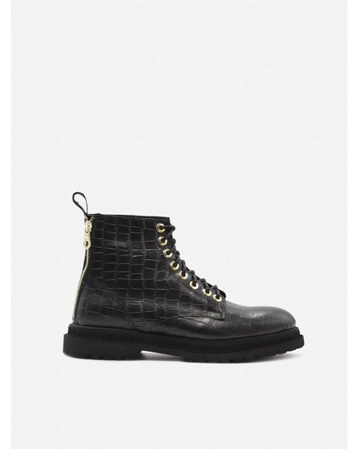 Giuliano Galiano Black Lace-Up Combat Boots for men