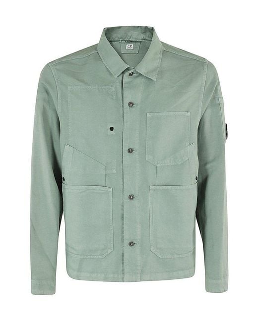 C P Company Green Cotton Linen Overshirt for men