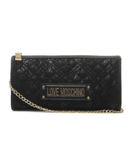 Love Moschino Black Lace Detailed Quilted Shoulder Bag