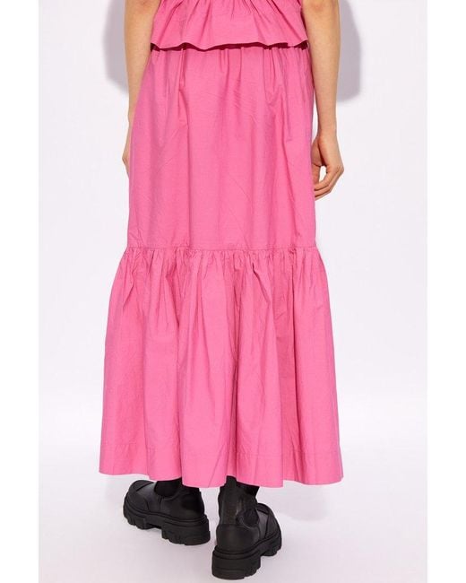 Ganni Pink Long Flounced Skirt Skirts