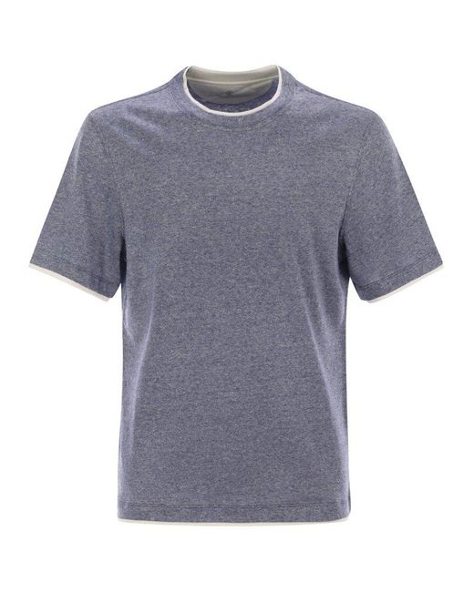 Brunello Cucinelli Blue Crew-Neck T-Shirt for men